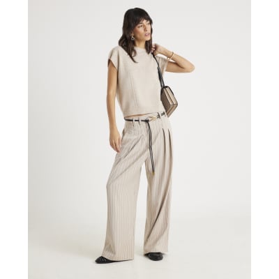 Beige Knitted Boxy Fit Tank Top