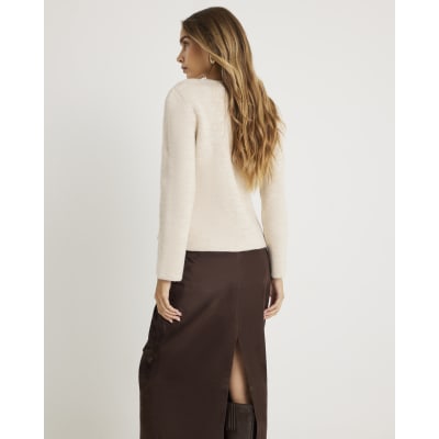 Beige Knitted Button Detail Cardigan