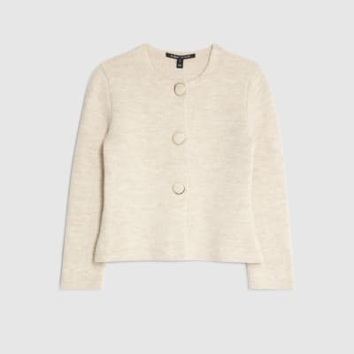 Beige Knitted Button Detail Cardigan