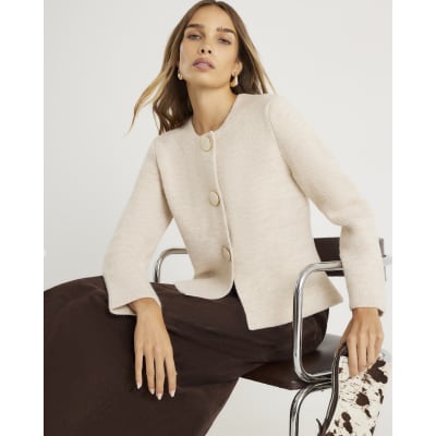 Beige Knitted Button Detail Cardigan