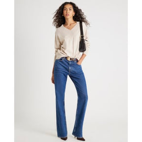 Beige Knitted High V Neck Jumper