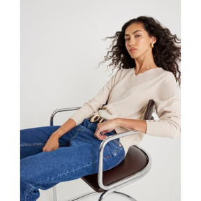 Beige Knitted High V Neck Jumper