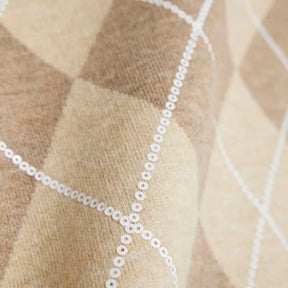 Beige Knitted Long Sleeve Argyle Print Top