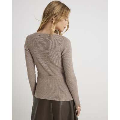 Beige Knitted Tie Waist Cardigan