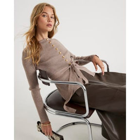 Beige Knitted Tie Waist Cardigan