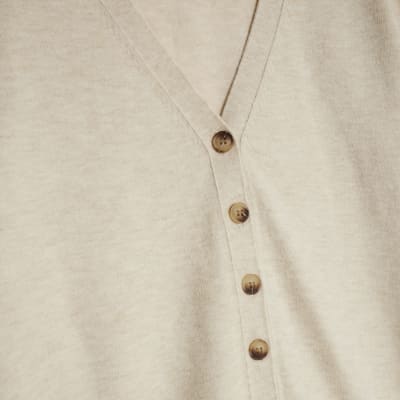 Beige Knitted V Neck Cardigan