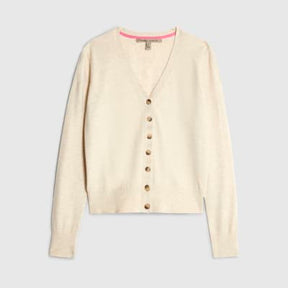 Beige Knitted V Neck Cardigan