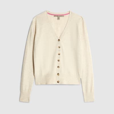 Beige Knitted V Neck Cardigan