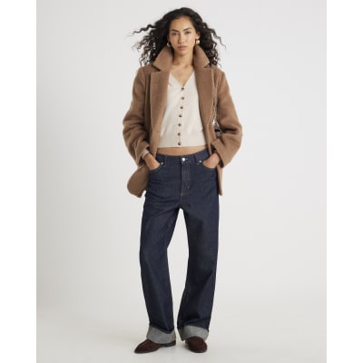 Beige Knitted V Neck Cardigan