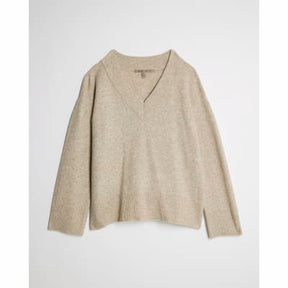 Beige Knitted V Neck Jumper