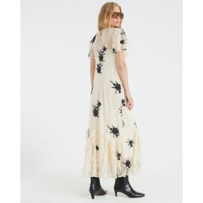 Beige Lace Embellished Maxi Dress
