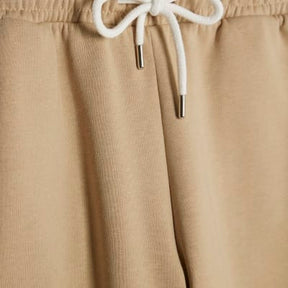 Beige Lace Trim Wide Leg Joggers