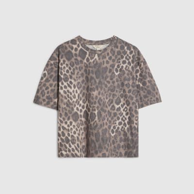 Beige Leopard Print Boxy T-Shirt