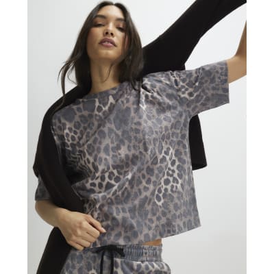 Beige Leopard Print Boxy T-Shirt