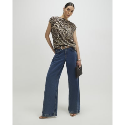Beige Leopard Print Crinkle Plisse Top