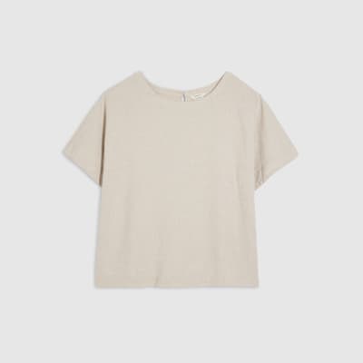 Beige Linen Blend Short Sleeve T-Shirt