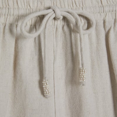 Beige Linen Blend Shorts