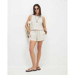 Beige Linen Blend Shorts