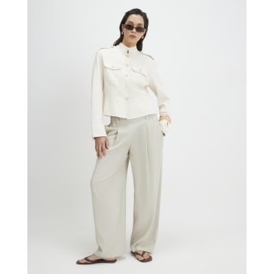 Beige Linen Blend Tailored Joggers