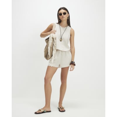 Beige Linen Blend Tank Top