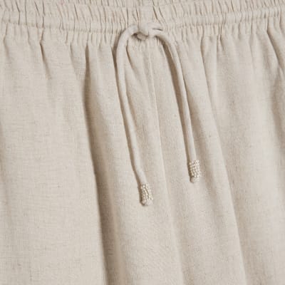 Beige Linen Blend Wide Leg Trousers