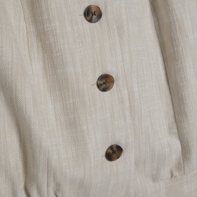 Beige Linen Look Tailored Bomber Jacket