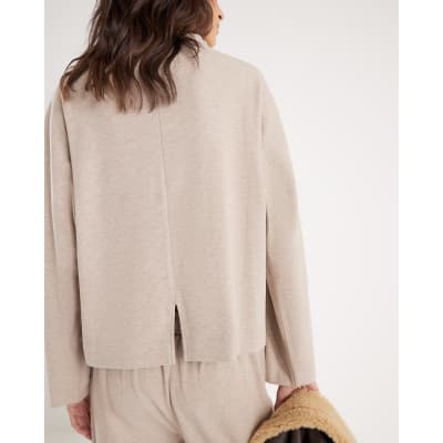 Beige Long Sleeve Brushed High Neck Top