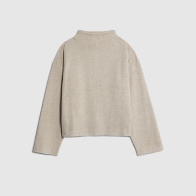 Beige Long Sleeve Brushed High Neck Top