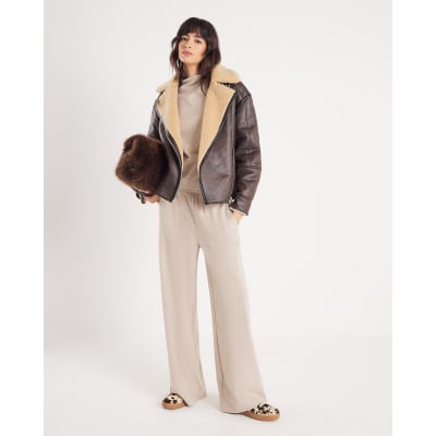 Beige Long Sleeve Brushed High Neck Top