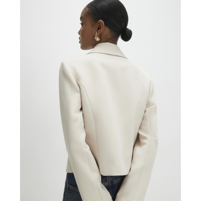 Beige Long Sleeve Collared Structured Jacket