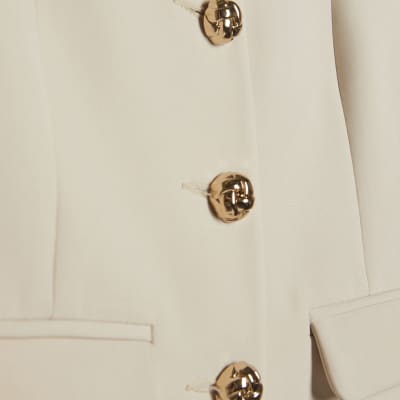 Beige Long Sleeve Collared Structured Jacket