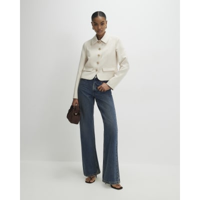 Beige Long Sleeve Collared Structured Jacket