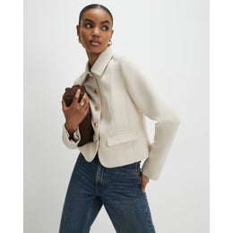 Beige Long Sleeve Collared Structured Jacket