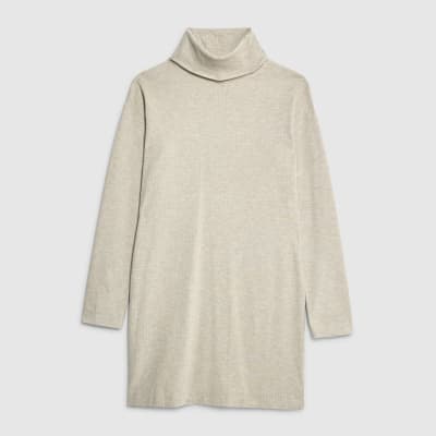 Beige Long Sleeve Cosy High Neck Mini Dress