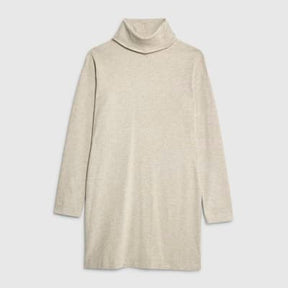 Beige Long Sleeve Cosy High Neck Mini Dress