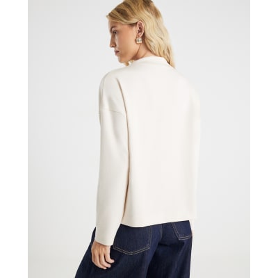 Beige Long Sleeve High Neck Neoprene Top