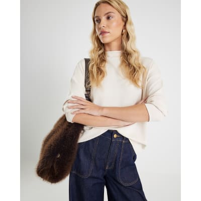 Beige Long Sleeve High Neck Neoprene Top