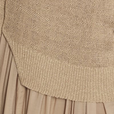 Beige Long Sleeve Hybrid Midi Dress