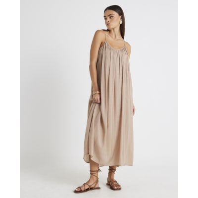 Beige Long Sleeve Hybrid Midi Dress