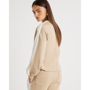 Beige Long Sleeve Lace Trim Sweatshirt