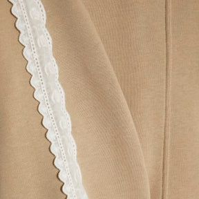 Beige Long Sleeve Lace Trim Sweatshirt