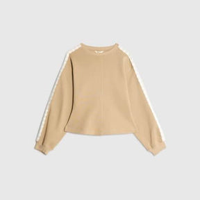 Beige Long Sleeve Lace Trim Sweatshirt