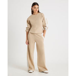Beige Long Sleeve Lace Trim Sweatshirt