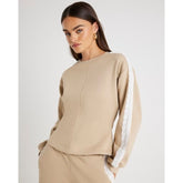 Beige Long Sleeve Lace Trim Sweatshirt