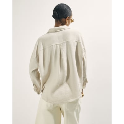 Beige Long Sleeve Linen Blend Shirt