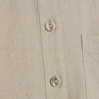 Beige Long Sleeve Linen Blend Shirt