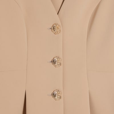 Beige Long Sleeve Pleated Jacket