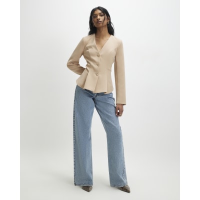 Beige Long Sleeve Pleated Jacket