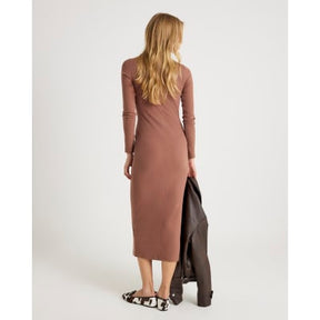 Beige Long Sleeve Ribbed Midi Dress