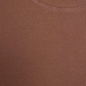 Beige Long Sleeve Ribbed Midi Dress